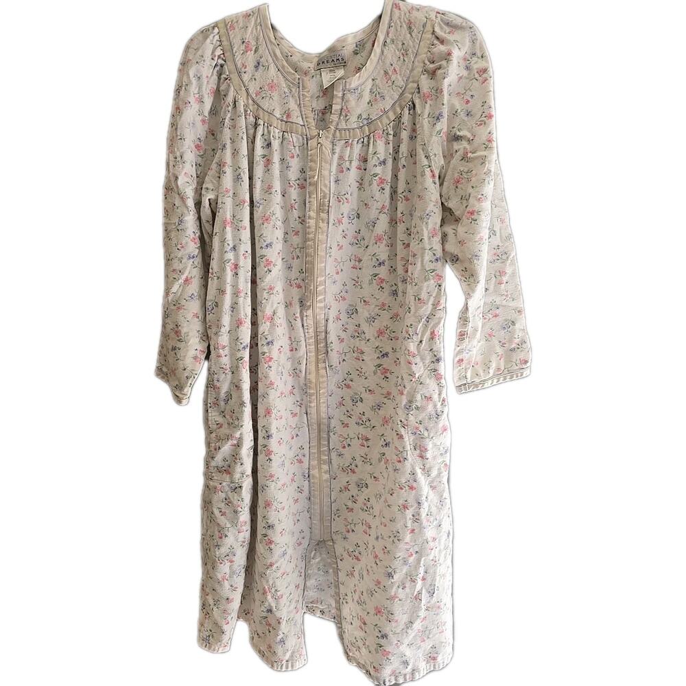 Vintage Celestial Dreams Tan Floral Long Sleeve Nightgown Womans Size Medium
